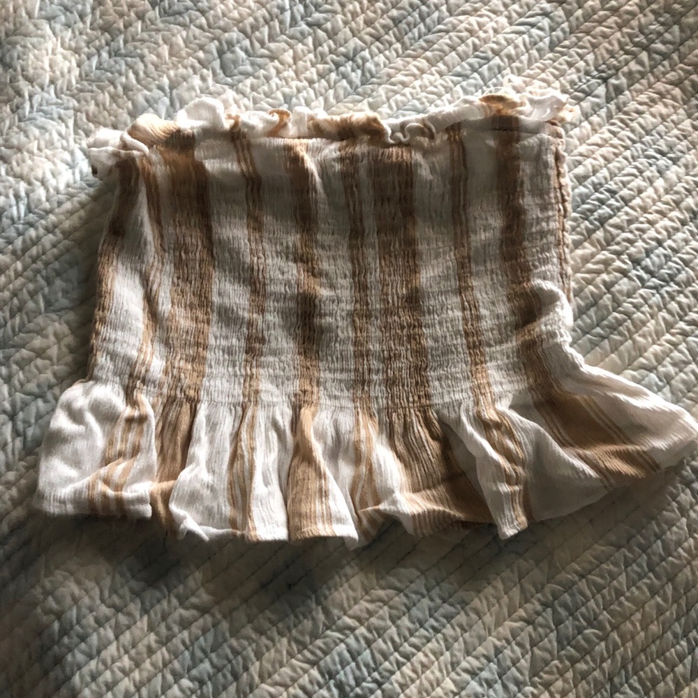 Tan and white smocked crop top